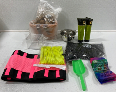 Decorative Basket, Decorative Wooden Eggs, Pot, Clear Square Container, Empty Pouches, Small Plastic Container, Straws, Aprin, Waist Band SP13