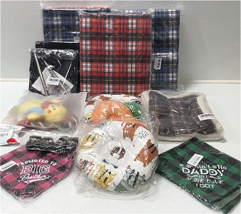 (3) Large Pet Blankets (2) Magic Gates (1) 3-pcs Dog Toys (3) Bandanas (3) Soft Donut Collars (1) Pet Bed (1) 2-pack Silicone Cases for Pet Tracker (1) Pet Socks SP19
