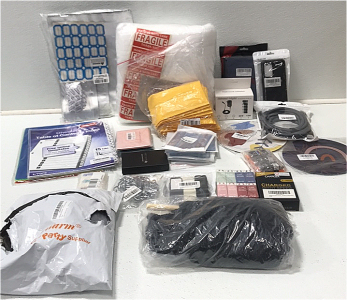 (1) Soft Packing Sleeves (1) Padded Envelopes (1) Colored File Separation Pockets (2) Table of Contents Index (1) File Tab Stickers (7) Name Tag Sleeves (4) Vaccination Certificate Holder (2) Hanging Wall Decor and More Various Office Supplies SP2