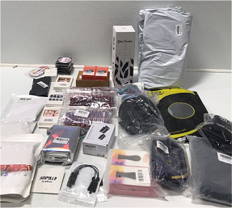 (2) Spa Bathtub Pillow (1) Glass Tumbler (4) False Nail Tips (3) Press On Nails (2) Patterned Shower Caps (1) Tarot Deck (1) Toothpaste Squeezer (1) Pair of Leggings (1) 2-pcs Roller Balls (2) Lanyards (2) Knee Braces (1) S Cycle Shorts (1) Makeup Bag and