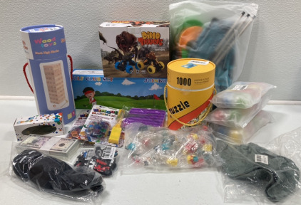 Dino Truck, 1000pc Puzzle, Wod Stack High Blocks, Golf Club Set, Archery Set, Fidget Toys, Sun Hat, Minecraft Figures, Crocs Pins, Magnetic Bingo, Play Money SP15