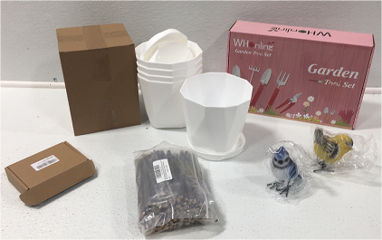 Garden Tools, Decorative Birds, Plastic Plant Pots, and More SP13