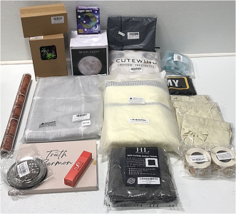 (1) Moon Light (1) Glow In The Dark Super Stars (2) Branch Embroidered Curtains (1) Rustic Table Cloth (1) 3-piece Towel Set (1) 4-piece Washcloths (1) Solar Pathway Lights and More SP5