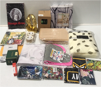 (1) Tree Patterned Curtains 52x84&rdquo; (1) Gold Table Decor (1) Faux Lavender (1) 3-piece Towel Set (1) Bath Mat (1) No-Slip Silicon Placemats and More SP5