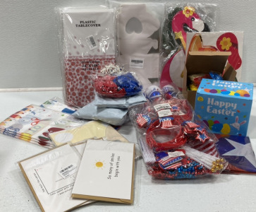 Various Party and Holiday Decor: Easter, 4th of July, Back to School, Tablecovers, Gift Boxes, Summer, Valentines Cards, Balloons SP14