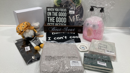 Seasonal Welcome Sign, Soy Candles, Apron, Wood Block Signs, Chicken Tissue Holder, Laundry Soap Dispensers, Thank You Cards, Girls Sweater, Adult Suspenders, Bee Gnome, Chair Cushion, Spoon Rest, Wood Box Trays SP15