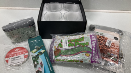 Set of 4 Whiskey Glasses, Sponge Dish and Sink Mat, Wafer Paper, Garlic Grinder, Caramel Apple Pops, Organic Flas Seeds SP5
