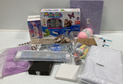 Magic Gelz, (3) Diamond Painting Kits, Yarn, Acrylic Paint, Soap Molds, Bag Sealer, (2) Abstract Note Cards, Dry Erase Monthly Planner, Gift Boxes, White Backdrop, Mini Books, Double Sided Mounting Tape and more SP14