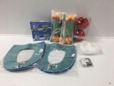 (2) Two Toilet Seat Covers, Silicone Molds, Fake Flowers, (2) Boxes of 4gal Trash Bags SP6