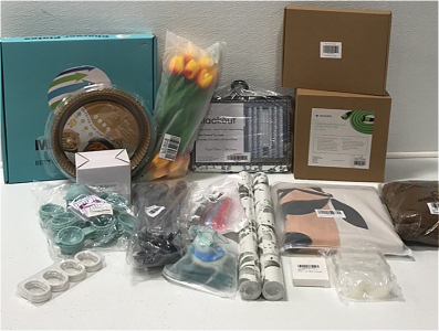 (1) Blackout Curtains (1) 6-pcs Charging Plates (1) Decorative Faux Flowers (2) Cabinet Liner (1) Ice Cream Scoop and Spoon Set (1) Kitchen Utensil Set (1) Ice Ball Silicone Mold (1) Cocktail Smoker (1) Table Cover (1) Plant Hanger and More SP19