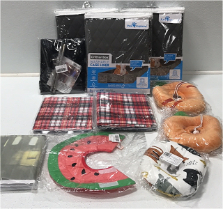 (3) Washable Cage Liners/Pet Box (1) Magic Gate (2) Small Pet Blankets (4) Various Small, Soft Donut Collars (1) Photo Back Drop SP19