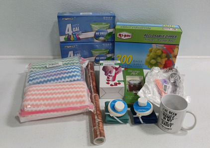 Quart Freezer/ Storage Bags, Can Liners, Zip Slicer, Dish Cloths And More SP16