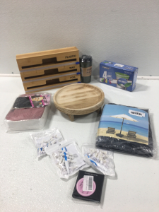 Plastic Wrap, Foil, Wax Paper Holder/Cutter, Plant Holder, 4gal Trash Bags, Pink Wig, Earwax Removers, Grad Gift SP1