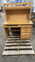 (1) Wooden Desk W/ Drawers, Overhead Shelf and Lighting Under Shelf