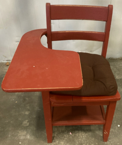 Wooden Red School Desk With Chair Pad