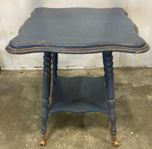 Blue 2 Tier Side Table With Gold Round Ball Feet