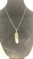 Turquoise Inlay Feather Necklace .925 silver