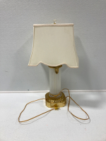 White and Gold Glass and Bronze Lamp.