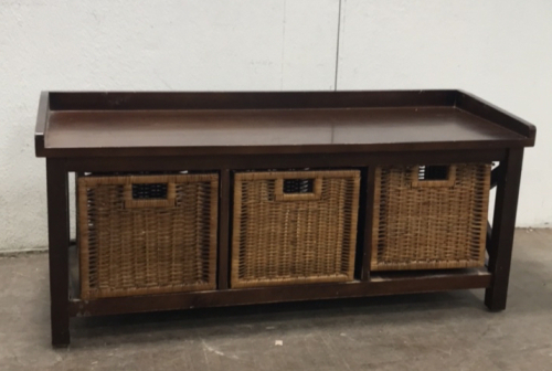 (1) Entryway Bench w/ Three Wicker Drawers