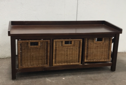 (1) Entryway Bench w/ Three Wicker Drawers