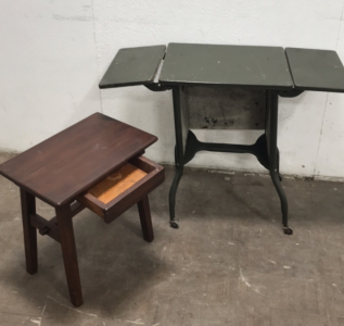 (1) Wooden Pedestal W/ Drawer Under Seat (1) Vintage Typewriter Desk