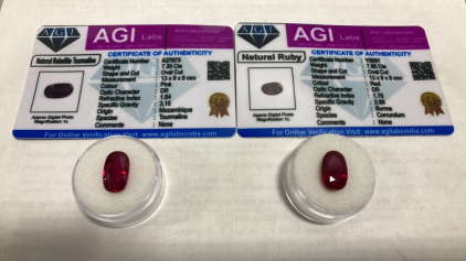 (1) 7.30ct Natural Pink Rubellite Tourmaline Gemstone, (1) 7.85 Natural Red Ruby&hellip; Both W/ COA