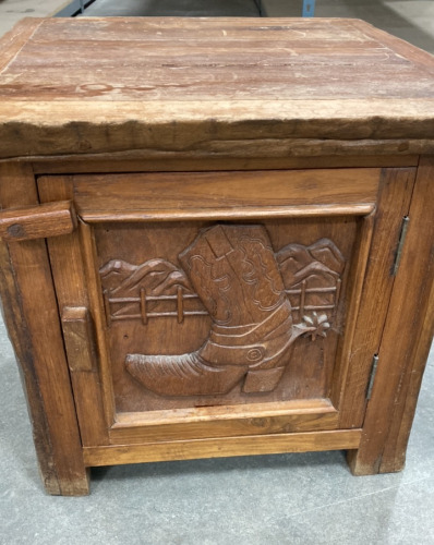 Wood Cowboy Boot Side Table