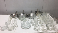 (34) Glasses-(4) Glass Bowls-(2) Pots-(3) Pans-And more