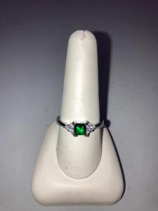 Green Emerald Square Cut Ring .925 Size 10