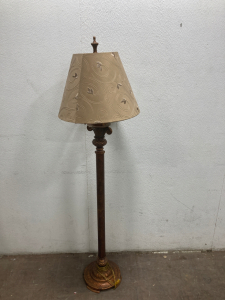 Tall Bronze and Beige Lamp With Pull Strings