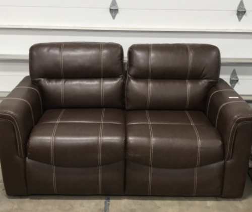 (1) Brown Leather Loveseat Couch