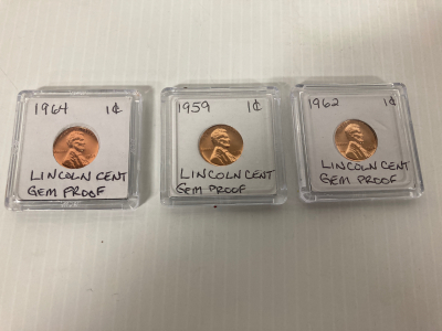(3) Lincoln cent gem proof pennies