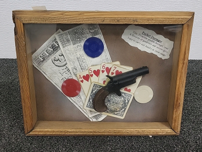 .31 Caliber Pistol with Cards and Poker Chips in Shadow Box