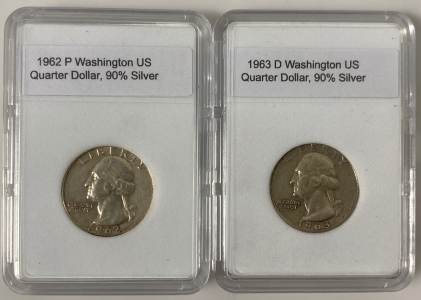 1962-P/ 1963-D Washington US Quarter Dollar, 90% Silver
