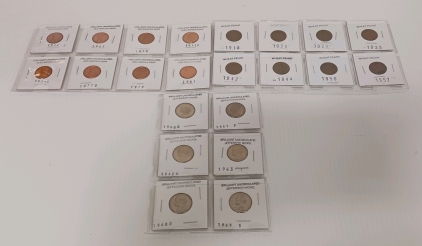 8 Wheat Pennies, 8 Brilliant Uncirculated Old Lincoln Cents, and 8 Brilliant Uncirculated Jefferson Nickels