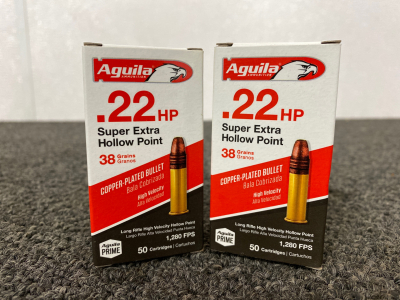 100 Rnds Águila .22 HP Super Extra Hollow Point 38 GR.