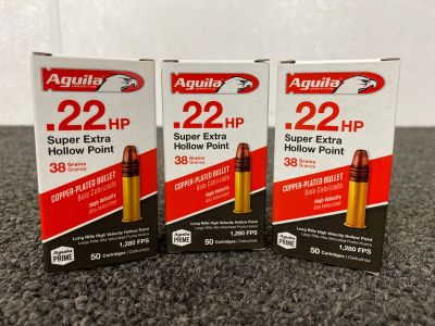 150 Rnds &Aacute;guila .22 HP Super Extra Hollow Point 38 GR.