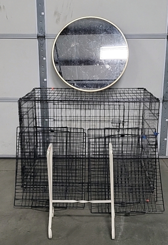 Large Dog Crate, Hanging Plant Decor, Mirror and (4) Wire Baskets