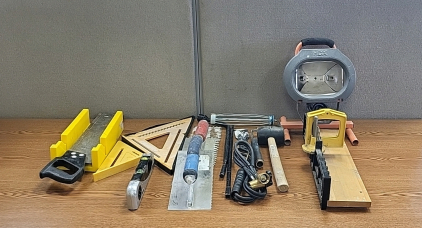 Tile Flooring Tools, Hand Saw, Small Shop Floor Light, Oxy-Aceteline Torch, and More