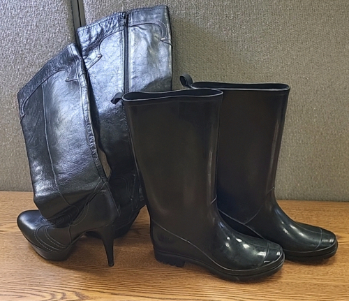 (2) Pair Women's Boots, (1) Pair Heel Boots, (1) Pair Water Boots