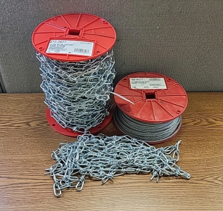 Roll of 2/0 155' ReelChain, Roll of 3/16" Zinc Coated Cable and Extra Chain Links