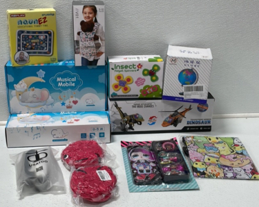 (2) Musical Mobile (1) Transformer Armed Dinosaur Toy (1) LOL Surprise Hair Set (1) Kids Doll Carrier (1) Educational Tummy Time Mat (1) Insects Fidget Spinners (1) Table Top Globe and More