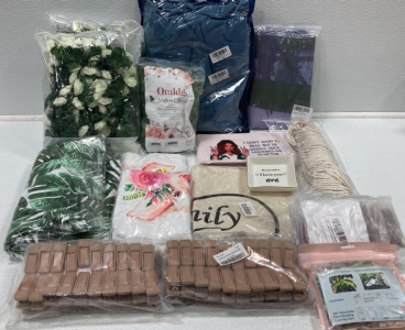 Artificial Flowers, Queen Fitted Sheet, Shower Curtain, Macrame Hanging Decor, Schist&rsquo;s Creek Bag, Pillow Covers, Microfiber Cloths, Water Beads, Plant Clips, Plastic Clips, &ldquo;Mom&rdquo; Trinket Dish