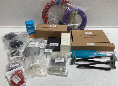 Stem Casters, Capacitors, Door Stoppers, Slat Wall Hooks, Stainless Steel Zip Ties, MultiTool, Dryer Vent Brush, Angle Duplicator, Fish Tape Wire, Purple Lan Cable and more