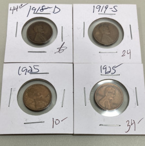 (4) Wheat Pennies 1918D/1919S/1925