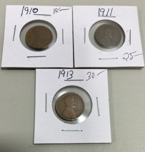 (3) Wheat Pennies 1910/1911/1913