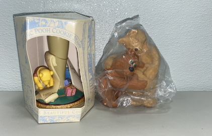 (1) Classic Pooh Cookie stamper 1990 In Orignal Box, (1) Cast Art Clay Bear Couple Vintage