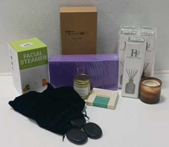 Hot Stones, Reed Diffusers, Facial Steamer, Palo Santo Stick, Yoga Wedges And Candles