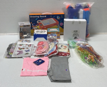 (1) Magnetic Drawing Board (1) 2-pcs Water Guns (1) JOYIN Garden Tool Set (1) Child&rsquo;s Swimsuit (1) Gaming Steering Wheel For Switch (1) Sight Words Flash Cards (2) Doll Clothes (1) Children&rsquo;s Activewear By Champion and More