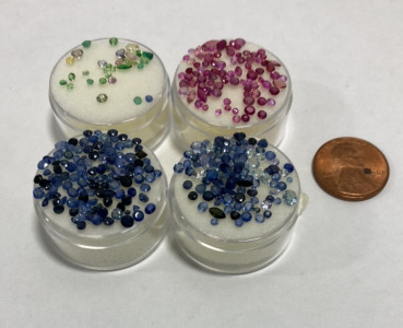 Various 1mm Pink Tourmalines, Rubies, Blue Sapphires +
